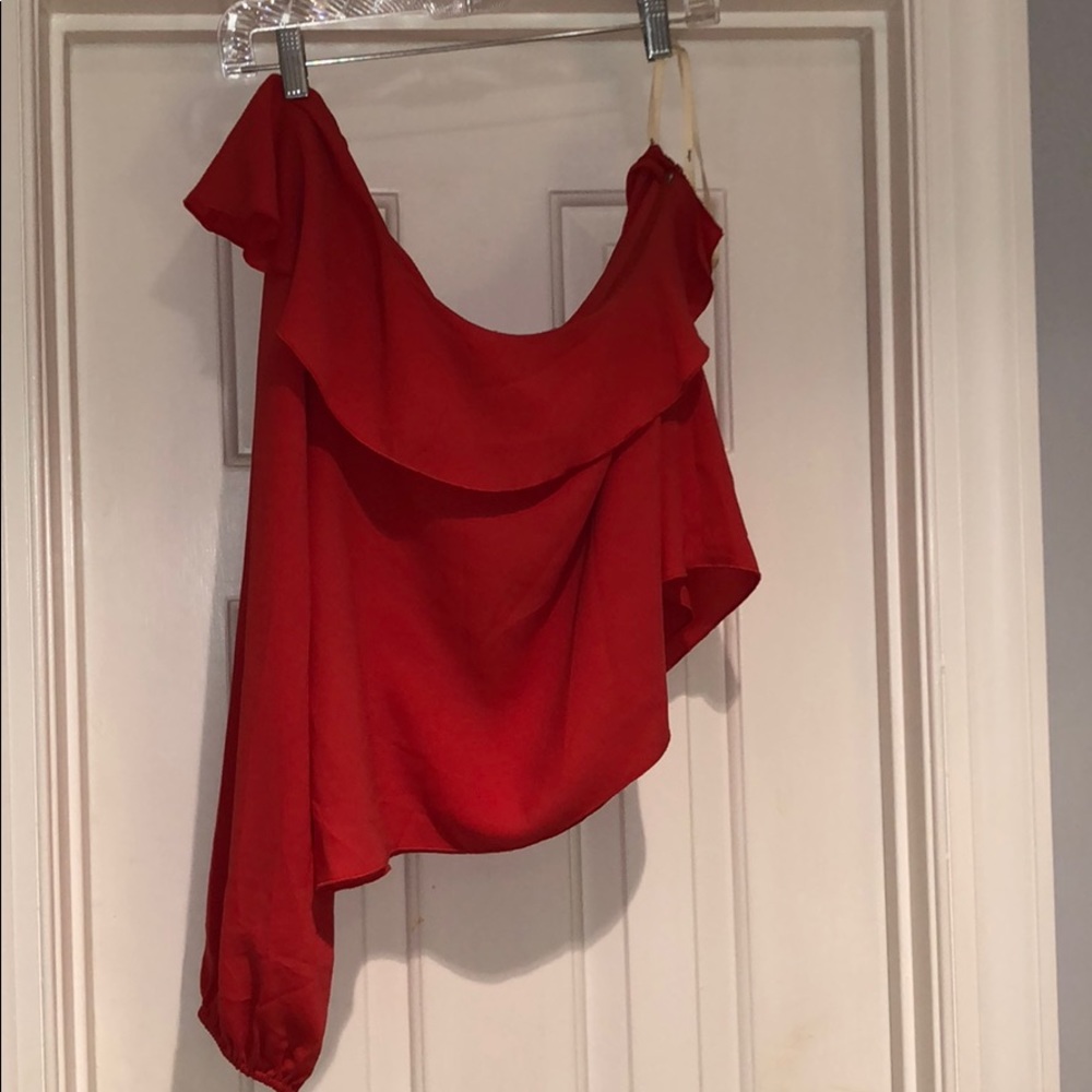 Aritzia Wilfred one-shoulder red blouse